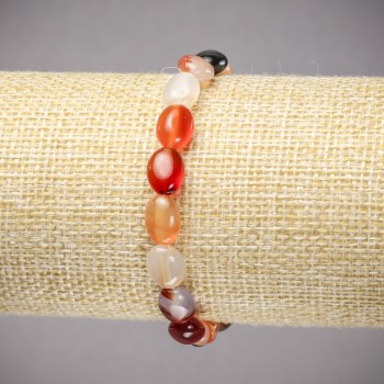 Bracelet on Elastic Band, Natural Stone Carnelian Smooth Oval, diameter 10x8mm+/-, length 18cm+