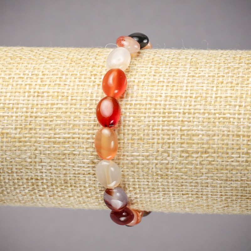 Bracelet on Elastic Band, Natural Stone Carnelian Smooth Oval, diameter 10x8mm+/-, length 18cm+