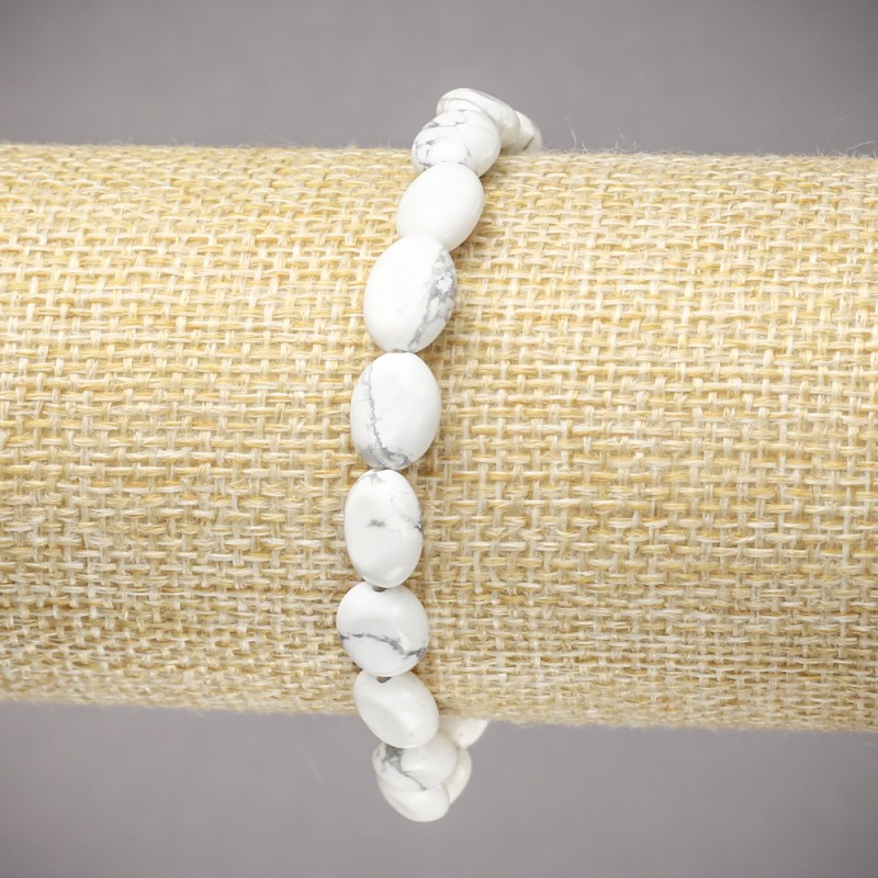 Bracelet on Elastic Band, Natural Stone Cacholong Smooth Oval, diameter 10x8mm+/-, length 18cm+