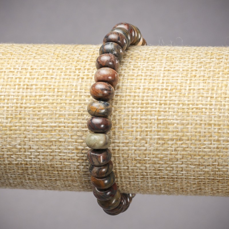 Bracelet on Elastic Band, Natural Stone Picasso Jasper Smooth Rondelle, diameter 8x5mm+/-, length 18cm+