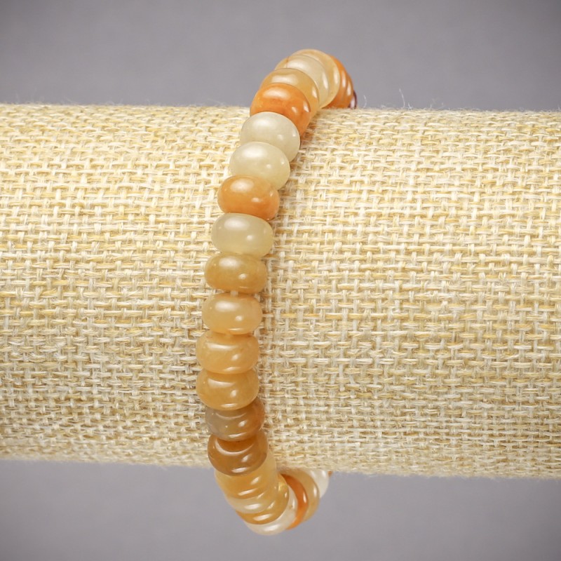 Bracelet on Elastic Band made of Natural Yellow Agate Stone, smooth rondelle, diameter 8x5mm+-, length 18cm+