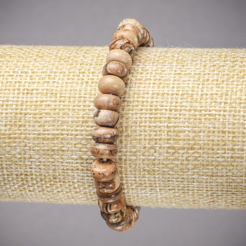 Bracelet on Elastic Band made of Natural Picture Jasper Stone, smooth rondelle, diameter 8x5mm+-, length 18cm+