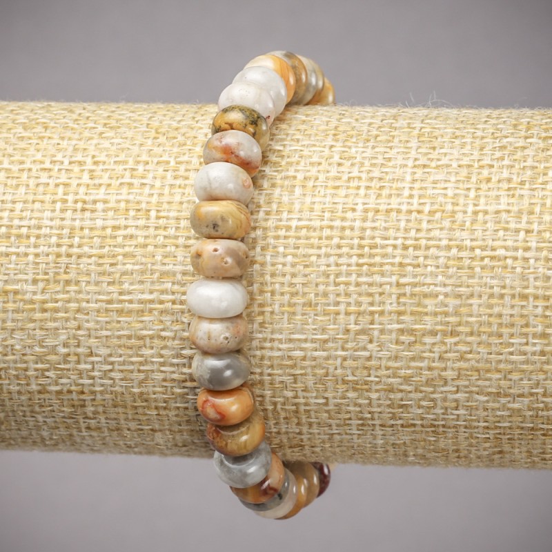 Bracelet on Elastic Cord with Natural Moroccan Agate Smooth Rondelle, Diameter 8x5mm+-, Length 18cm+