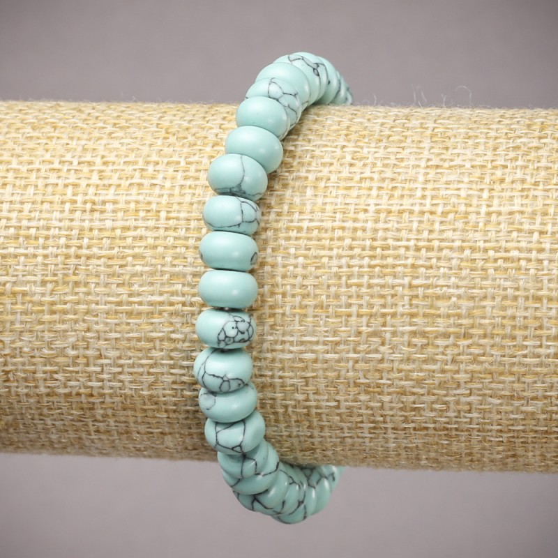 Turquoise (Synthetic) Elastic Bracelet, Smooth Rondelle, Diameter 8x5mm+-, Length 18cm+