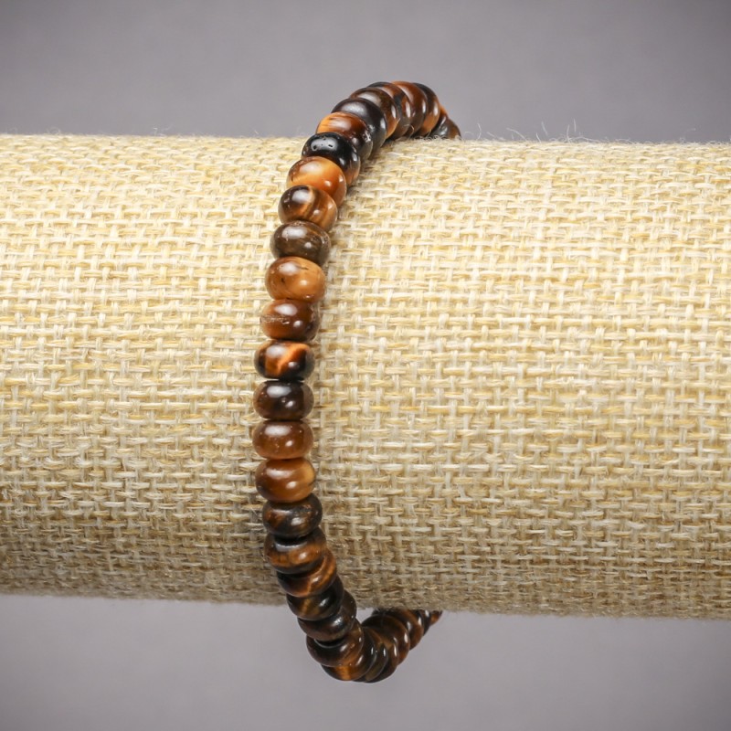 Natural Tiger's Eye Elastic Bracelet, Smooth Rondelle, Diameter 6x4mm+-, Length 18cm+