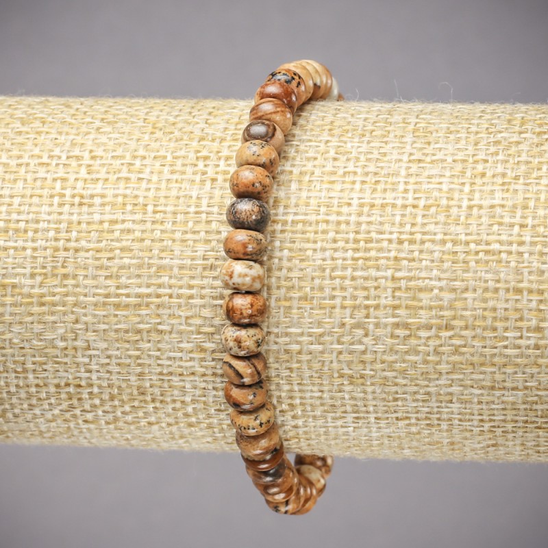 Natural Picture Jasper Elastic Bracelet, Smooth Rondelle, Diameter 6x4mm+-, Length 18cm+