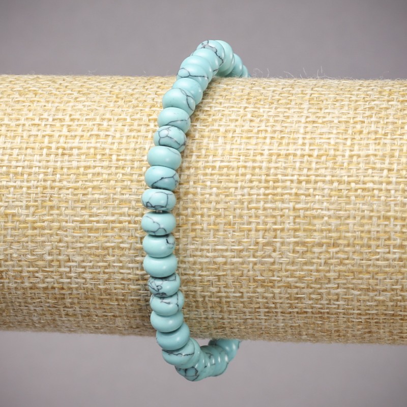 Turquoise (Synthetic) Bracelet on Elastic, Smooth Rondelle, Diameter 6x4mm+/-, Length 18cm+