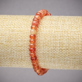 Carnelian Bracelet on Elastic Band, Natural Stone Smooth Rondelle, Diameter 6x4mm+/-, Length 18cm+