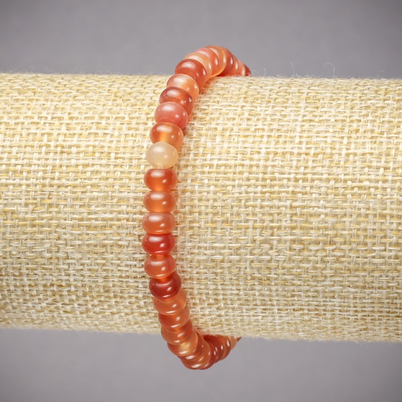 Carnelian Bracelet on Elastic Band, Natural Stone Smooth Rondelle, Diameter 6x4mm+/-, Length 18cm+