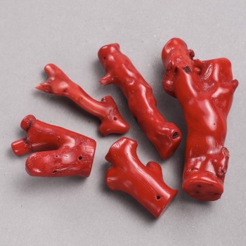 Natural Red Coral Bead with Hole, 45x15mm +/-, Assorted Sizes (1 pc)
