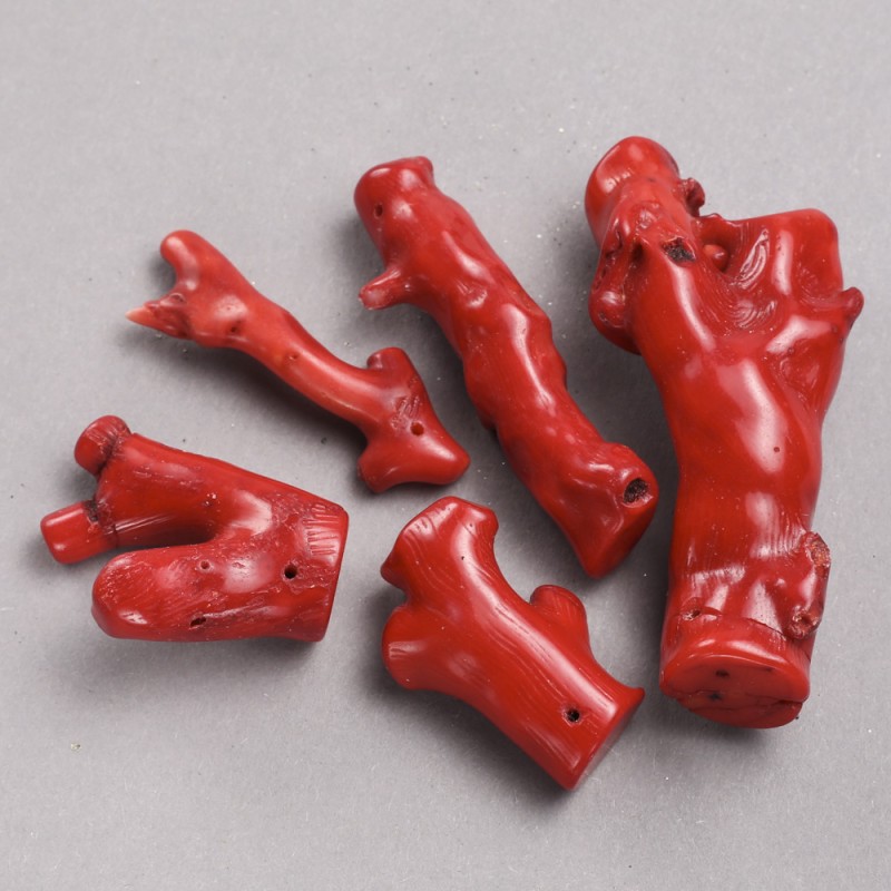 Natural Red Coral Bead with Hole, 45x15mm +/-, Assorted Sizes (1 pc)