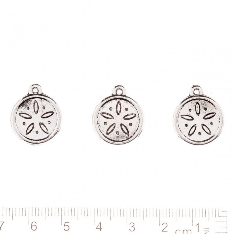 Findings Pendant "Medallion Petals Ornament" metal color "silver" pack. 20g +/-8pcs