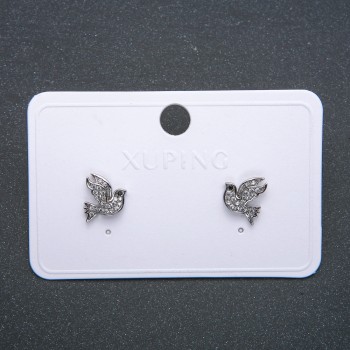Xuping "Birds" Stud Earrings, Rhodium Plated with White Rhinestones, Diameter 12mm+