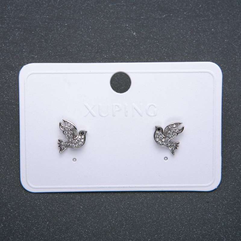 Xuping "Birds" Stud Earrings, Rhodium Plated with White Rhinestones, Diameter 12mm+