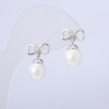 Xuping Stud Earrings, Rhodium Plated with White Bead, Diameter 18x12mm+