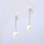 Xuping Stud Earrings, Rhodium Plated with White Bead, Length 28mm+