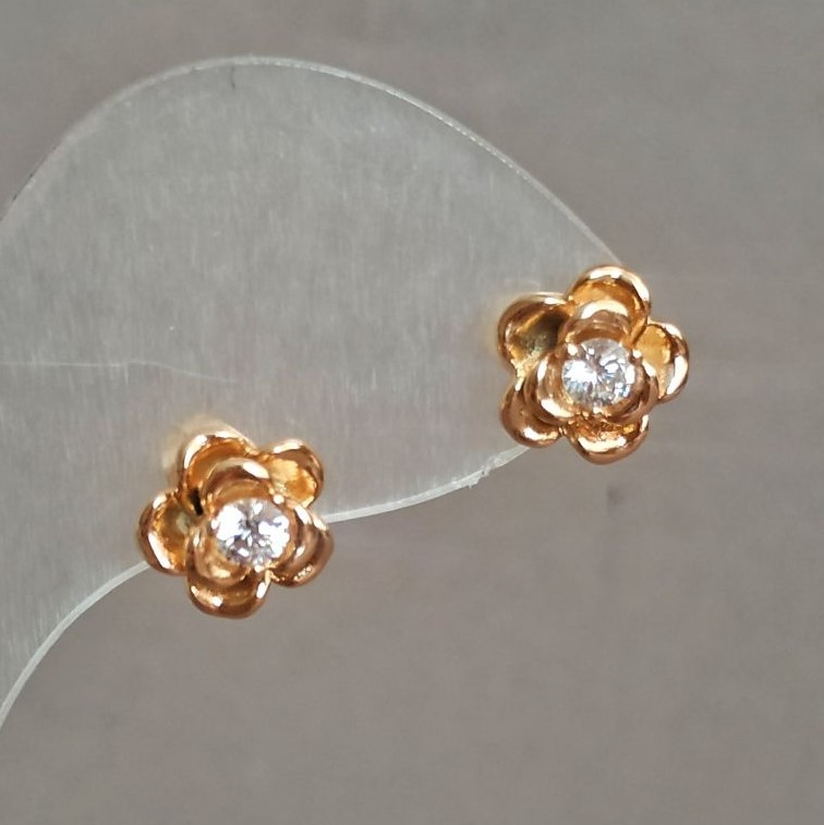 Xuping "Roses" Stud Earrings, 18K Gold Plated with White Rhinestones, Diameter 10mm+