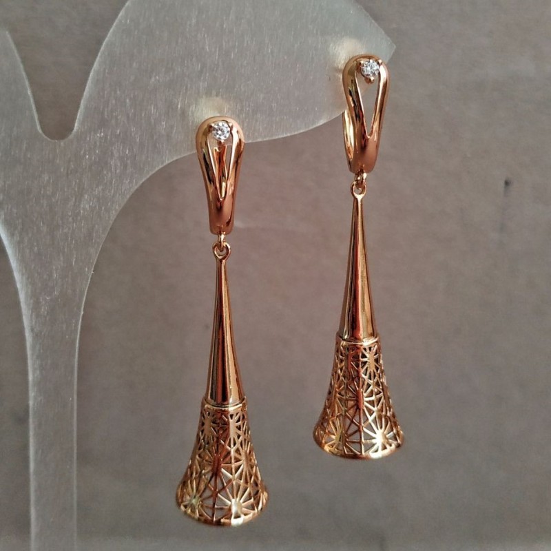 Xuping Earrings, 18K Gold Plated with White Rhinestones, Length 50mm+