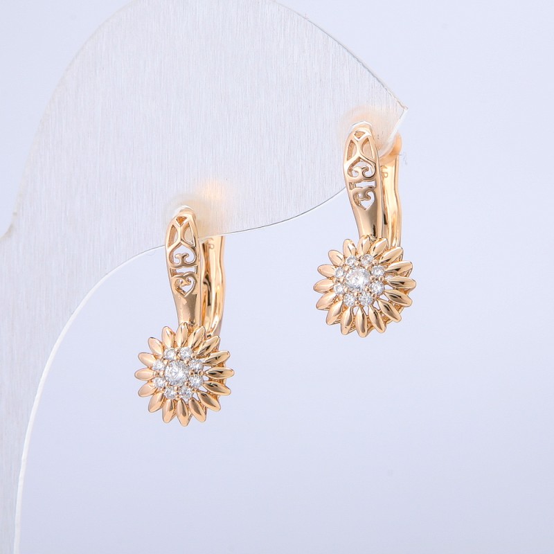 Xuping Earrings, 18K Gold Plated with White Rhinestones, Diameter 20x9mm+