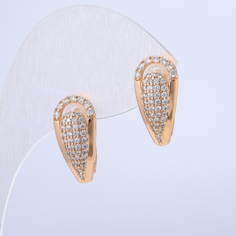 Xuping Earrings, 18K Gold Plated with White Rhinestones, 18x10mm +