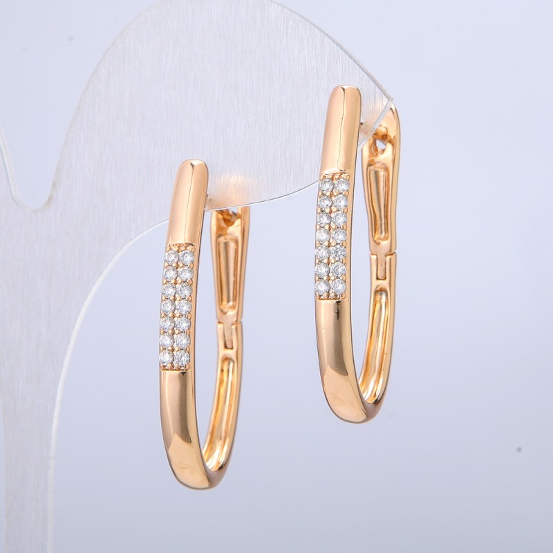 Xuping Earrings, 18K Gold Plated with White Rhinestones, length 35mm + -, thickness 3.8mm +