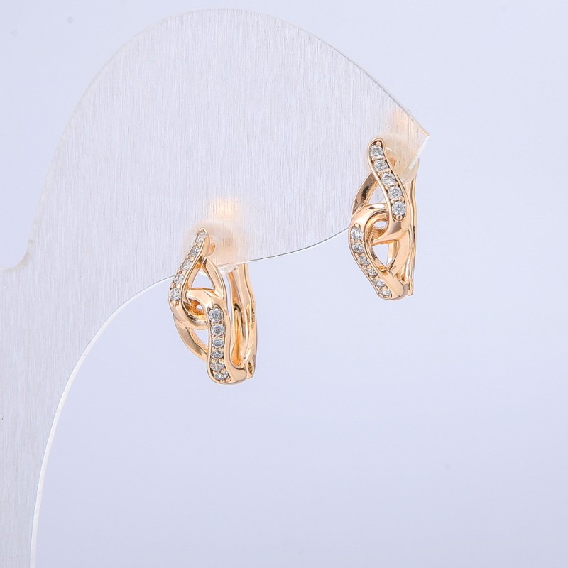 Xuping Earrings, 18K Gold Plated with White Rhinestones, 15x6mm +