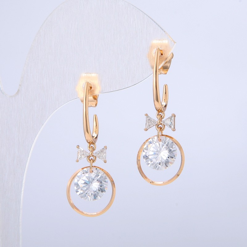 Xuping Earrings, 18K Gold Plated with White Rhinestones and Crystals, 30x12mm +