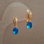 Xuping Earrings, 18K Gold Plated with White Rhinestones and a Sky-Blue Crystal, 20x6mm +