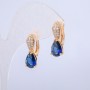 Xuping Earrings, 18K Gold Plated with White Rhinestones and a Dark Blue Crystal, 20x6mm +