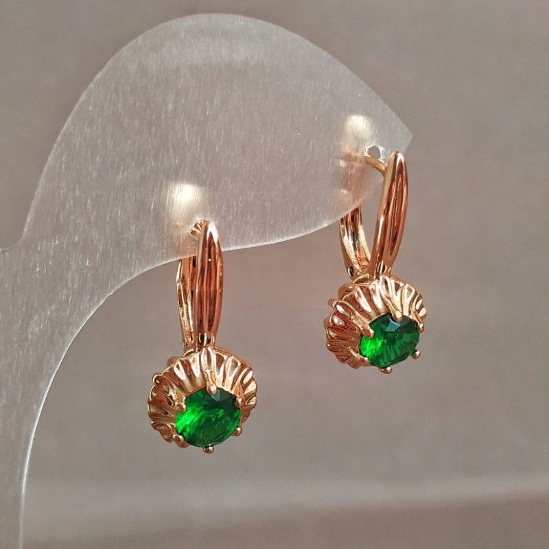 Xuping Earrings, 18K Gold Plated with Green Crystal, 27x10mm +