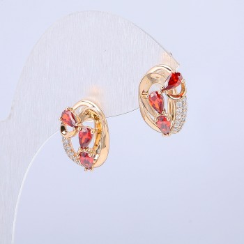 Xuping Earrings 18K Gold Plated with White Rhinestones and Red Crystals, diameter 15x12mm +