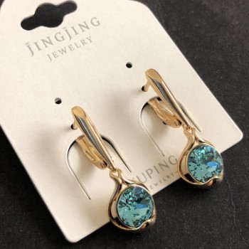 Xuping Earrings 18K Gold Plated with Light Blue Crystals, diameter 10x26mm +