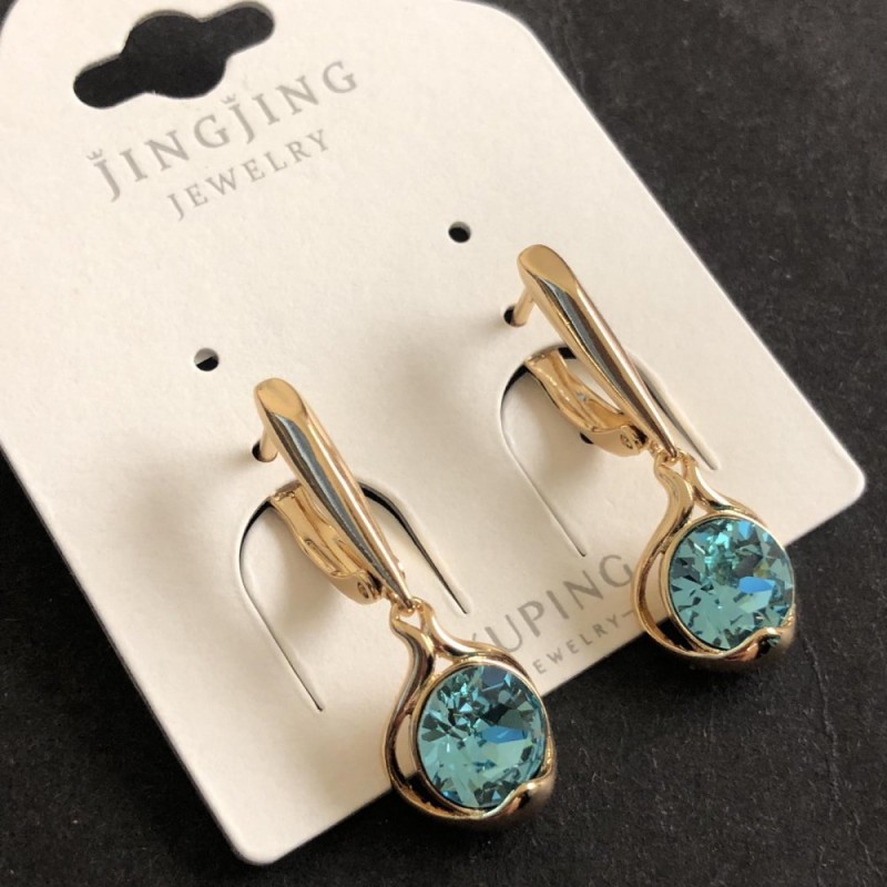 Xuping Earrings 18K Gold Plated with Light Blue Crystals, diameter 10x26mm +