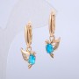 Xuping Bird Earrings 18K Gold Plated with White Rhinestones and Light Blue Crystals, diameter 32x12mm +