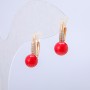 Xuping Earrings 18K Gold Plated with White Rhinestones and Red Bead, diameter 17x7mm +