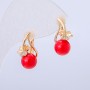 Xuping Earrings 18K Gold Plated with White Rhinestones and Red Bead, diameter 19x8mm +