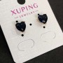 Xuping Heart Stud Earrings, 18K Gold Plated, with Dark Blue Crystal, 8mm Diameter +
