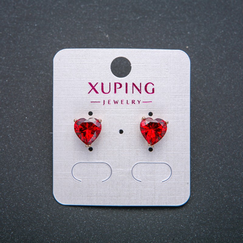 Xuping Heart Stud Earrings, 18K Gold Plated, with Red Crystal, 9mm Diameter +