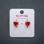 Xuping Heart Stud Earrings, 18K Gold Plated, with Red Crystal, 9mm Diameter +