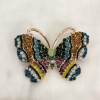 Sale! Butterfly Brooch, Rose Gold-Tone Metal, Multicolor Rhinestones and Green Bead, 46x34mm +