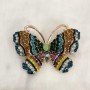 Sale! Butterfly Brooch, Rose Gold-Tone Metal, Multicolor Rhinestones and Green Bead, 46x34mm +