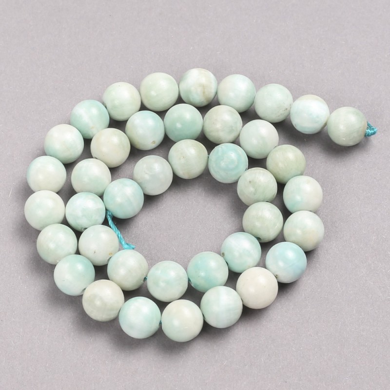 Beads on Strand, Natural Larimar Stone, Smooth Round, 10mm +/-, Length 39cm +