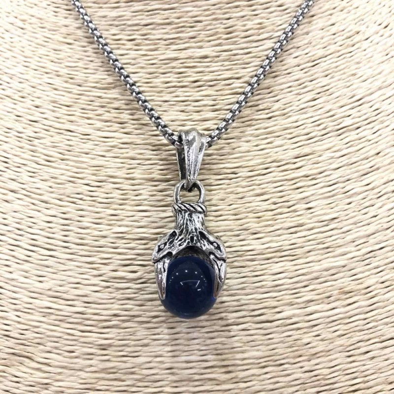 Pendant "Paw with Ball" Blue 45x15mm +/-, on Chain, Length 70cm +/-, Silver-Tone Metal