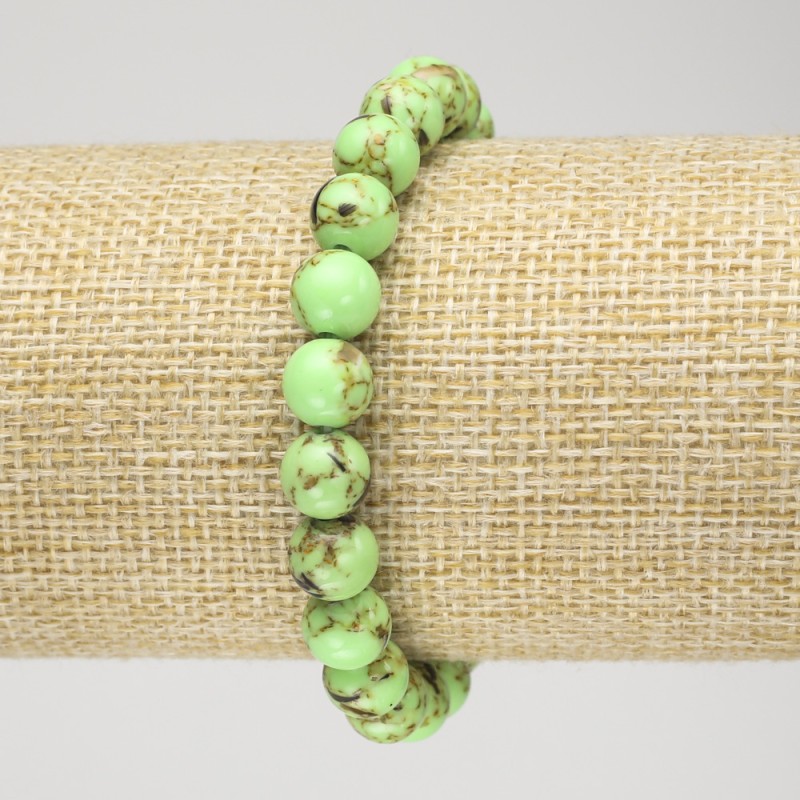 Elastic Bracelet with Lime Green Imperial Jasper (Pressed), Smooth Beads, 8mm+ Diameter