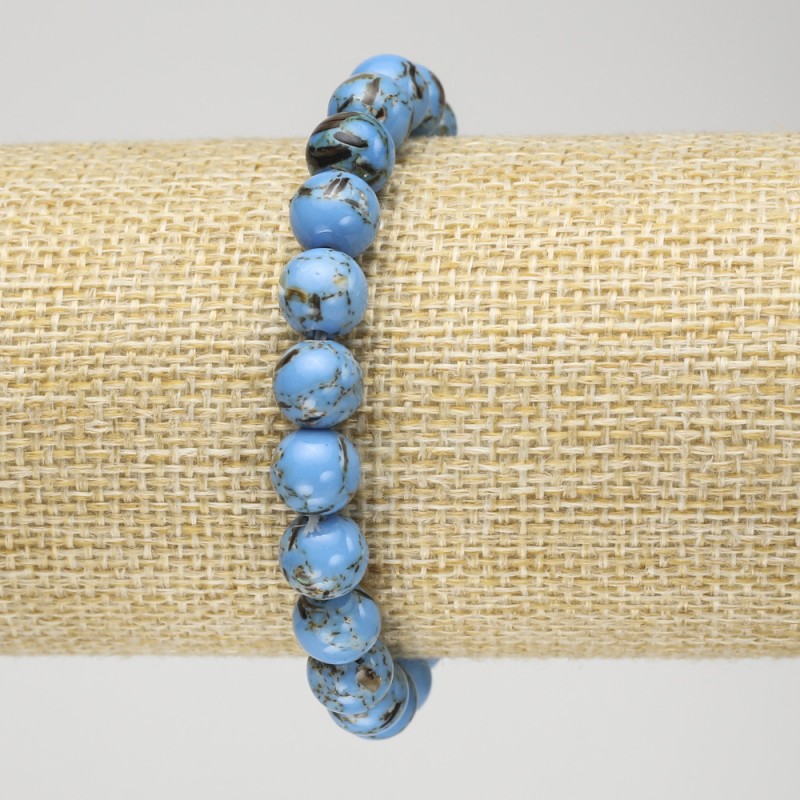 Elastic Bracelet with Light Blue Imperial Jasper (Pressed), Smooth Beads, 8mm+ Diameter
