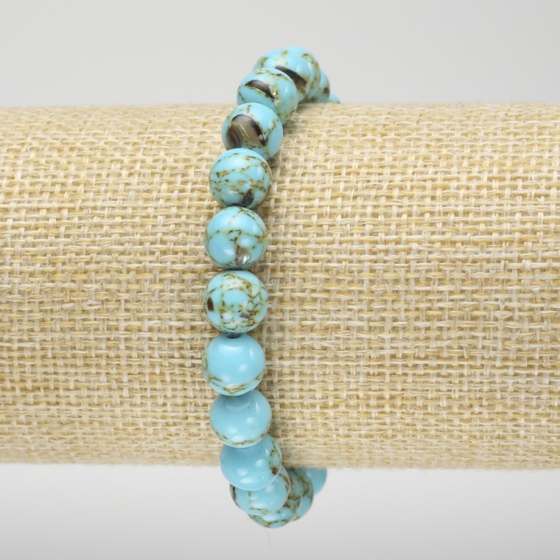 Elastic Bracelet with Turquoise Imperial Jasper (Pressed), Smooth Beads, 8mm+ Diameter