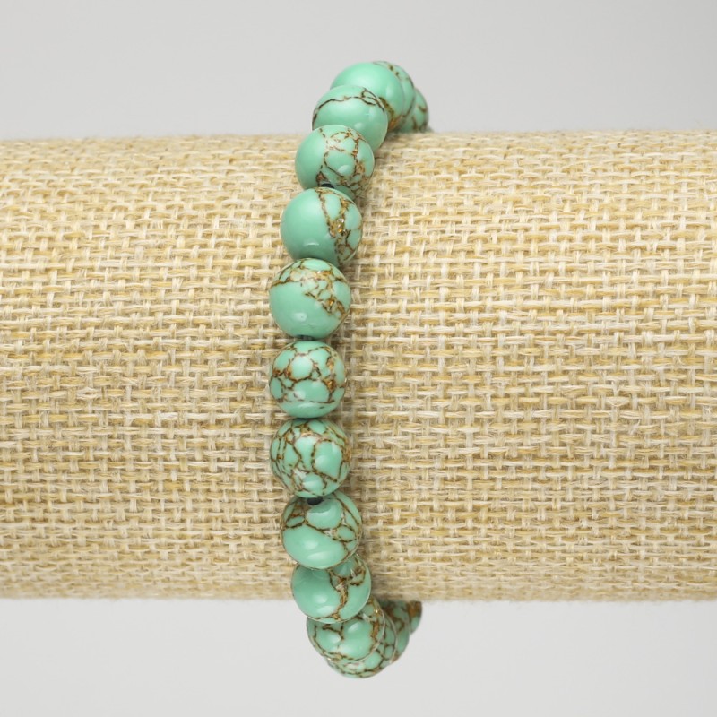 Elastic Bracelet with Green Imperial Jasper (Pressed), Smooth Beads, 8mm+ Diameter