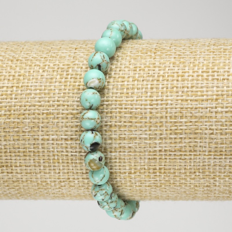 Elastic Bracelet with Light Green Imperial Jasper (Pressed), Smooth Beads, 6mm+ Diameter