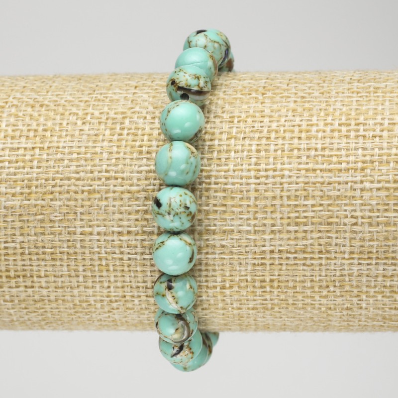 Elastic Bracelet with Light Green Imperial Jasper (Pressed), Smooth Beads, 8mm+ Diameter