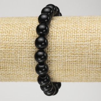Natural Black Tourmaline Smooth Round Bead Stretch Bracelet, diameter 10mm+